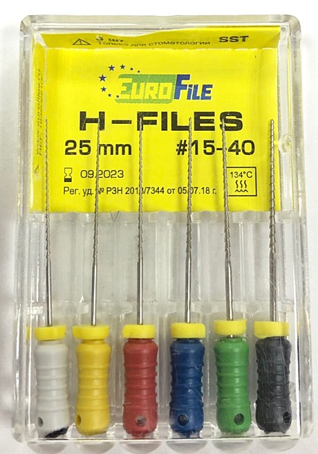 H-Files, 25мм в наборе: 45-80, сталь, 6шт. Eurofile