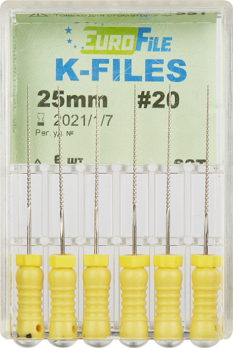 K-Files, 25мм, №20 сталь, 6шт. Eurofile